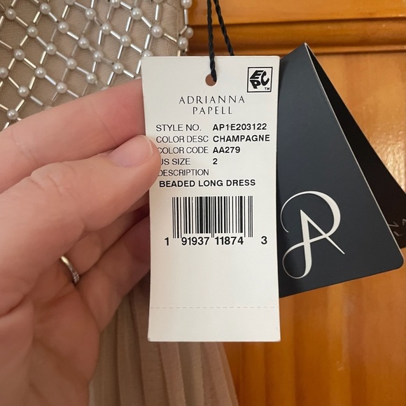 Adrianna Papell Anthropologie Champagne Bryce Beaded Gown Dress Sz 2 NWT - Picture 8 of 14